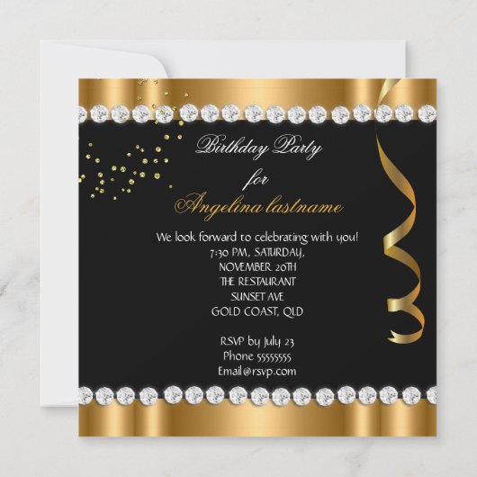 Invitation Parties scintillant Glamor Night Gold Black Silver (Dos)