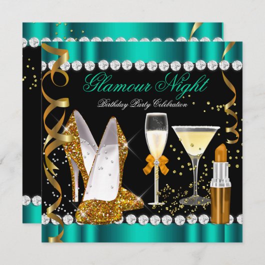Invitation Parties scintillant Glamor Night Jade Gold Black P (Devant / Derrière)