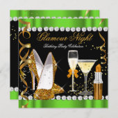 Invitation Parties scintillant Glamor Night Lime Green Gold B (Devant / Derrière)