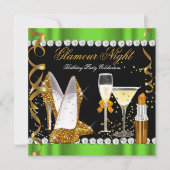 Invitation Parties scintillant Glamor Night Lime Green Gold B (Devant)