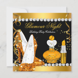 Invitation Parties scintillant Glamor Nuit Jaune Gold Black P
