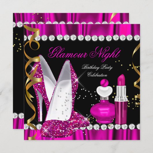 Invitation Parties scintillant Glamor Nuit Profond Rose Gold (Devant / Derrière)