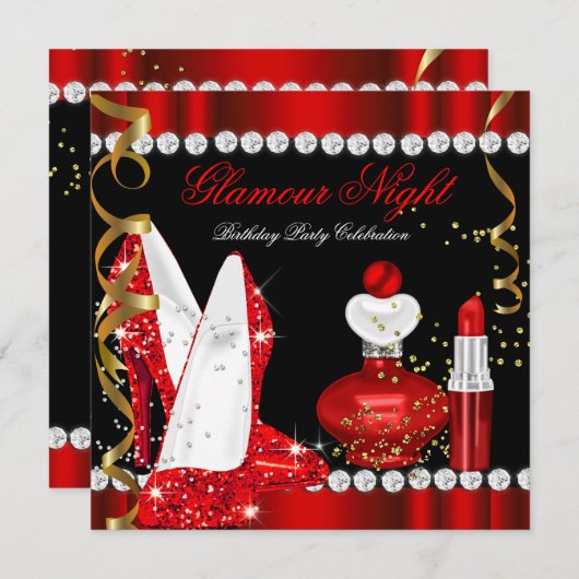 Invitation Parties scintillant Glamor Nuit Rouge Gold Black P (Devant / Derrière)