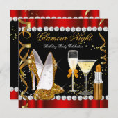 Invitation Parties scintillant Glamor Nuit Rouge Gold Black P (Devant / Derrière)