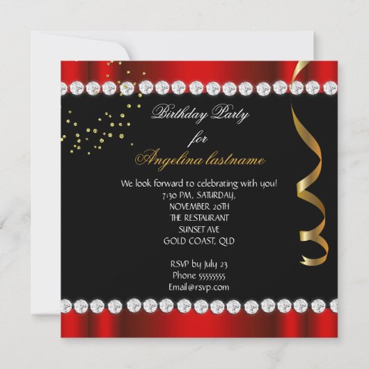 Invitation Parties scintillant Glamor Nuit Rouge Gold Black P (Dos)