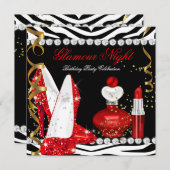 Invitation Parties scintillant Glamor Nuit Rouge Or Black Zeb (Devant / Derrière)