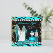 Invitation Parties scintillant Glamor Nuit Turquoise Bleu Or  (Debout devant)