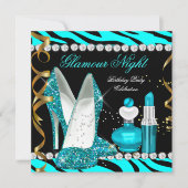 Invitation Parties scintillant Glamor Nuit Turquoise Bleu Or  (Devant)