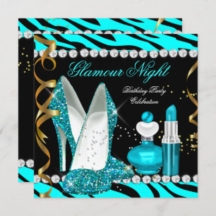 Invitation Parties scintillant Glamor Nuit Turquoise Bleu Or