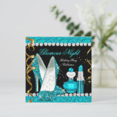 Invitation Parties scintillant Glamor Nuit Turquoise Blue Gol (Debout devant)