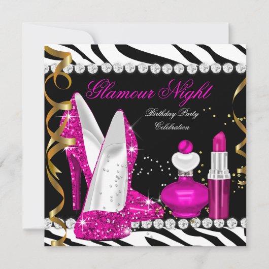 Invitation Parties scintillant Glamor Nuit Zebra Profond rose (Devant)