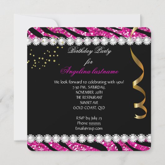 Invitation Parties scintillant Glamor Nuit Zebra Profond rose (Dos)