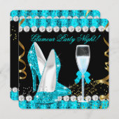 Invitation Parties scintillant Glamor Party Nuit Turquoise Bl (Devant / Derrière)