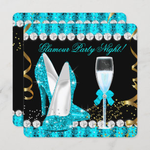 Invitation Parties scintillant Glamor Party Nuit Turquoise Bl