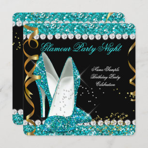 Invitation Parties scintillant Glamor Turquoise aqua Gold Bla
