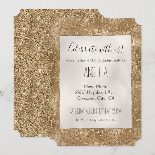 Invitation Parties scintillant Glitzy or Giraffe Imprimer (Devant / Derrière)