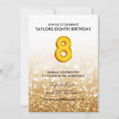 Invitation Parties scintillant Gold Balloon 8e anniversaire (Devant)