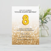 Invitation Parties scintillant Gold Balloon 8e anniversaire (Debout devant)