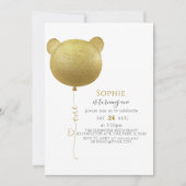 Invitation Parties scintillant Gold Balloon Teddy Bear 1er an (Devant)