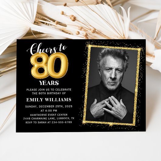 Invitation Parties scintillant Gold Black 80e anniversaire Ph