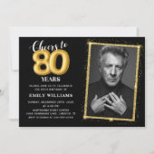 Invitation Parties scintillant Gold Black 80e anniversaire Ph (Devant)