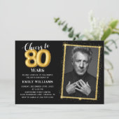 Invitation Parties scintillant Gold Black 80e anniversaire Ph (Debout devant)