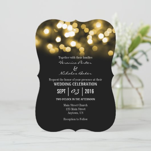 Invitation Parties scintillant Gold Black Bokeh : Un mariage  (Debout devant)