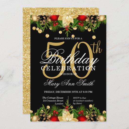 Invitation Parties scintillant Gold & Black Holiday 50e anniv (Devant / Derrière)