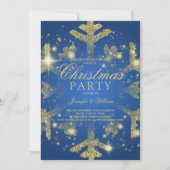 Invitation Parties scintillant Gold & Blue Feu de neige Fête (Devant)