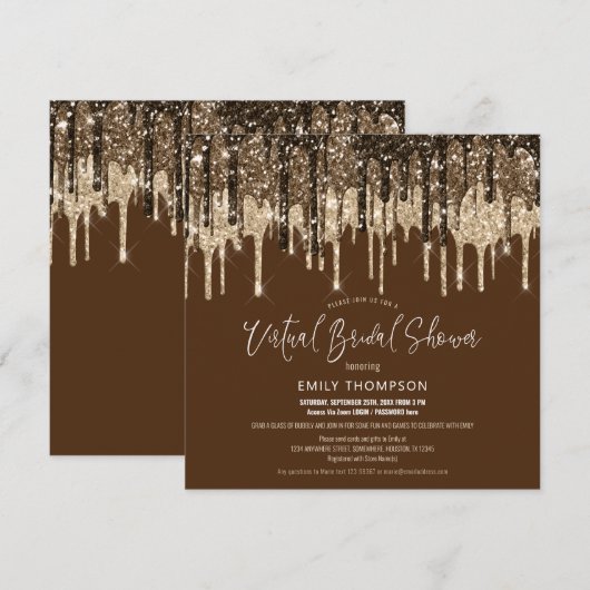 Invitation Parties scintillant Gold Brown Fête des mariées v (Devant / Derrière)