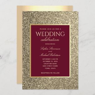 Invitation Parties scintillant Gold Burgundy Mariage de calli