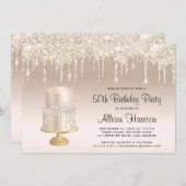 Invitation Parties scintillant Gold Cake 50e fête d'anniversa (Devant / Derrière)