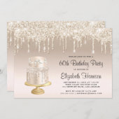 Invitation Parties scintillant Gold Cake 60e fête d'anniversa (Devant / Derrière)