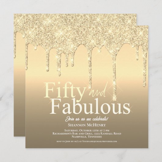 Invitation Parties scintillant Gold Cinquante et fabuleux ann (Devant / Derrière)