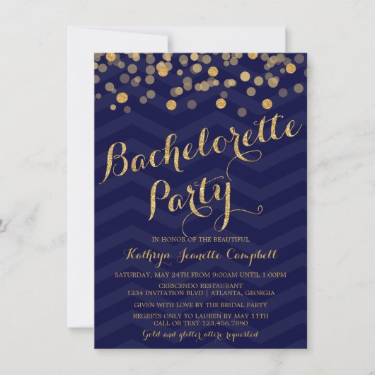 Invitation Parties scintillant Gold de la Marine Confetti Bac (Devant)
