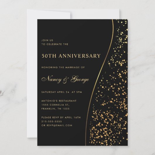 Invitation Parties scintillant Gold de luxe Black 50e anniver (Devant)
