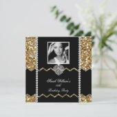 Invitation Parties scintillant Gold Diamond Heart Photo Anniv (Debout devant)