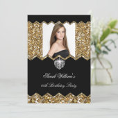 Invitation Parties scintillant Gold Diamond Heart Photo N'imp (Debout devant)