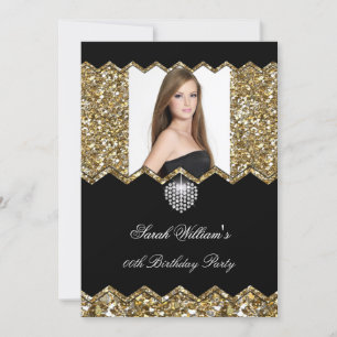 Invitation Parties scintillant Gold Diamond Heart Photo N'imp
