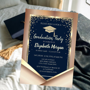 Invitation Parties scintillant Gold Diamonds Marine Blue Grad