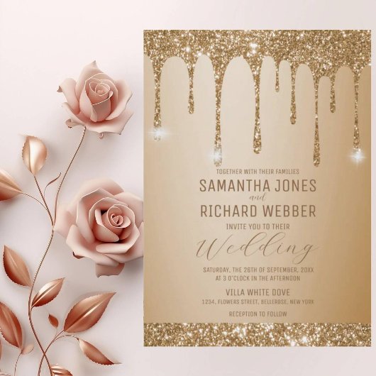 Invitation Parties scintillant Gold Drives Champagne Beige Ma