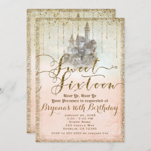 Invitation Parties scintillant Gold Fairytale Storybook Castl