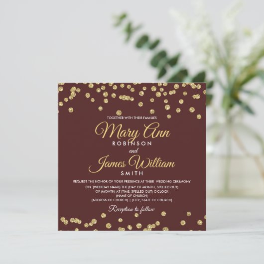 Invitation Parties scintillant Gold Faux Confetti Mariage élé (Debout devant)