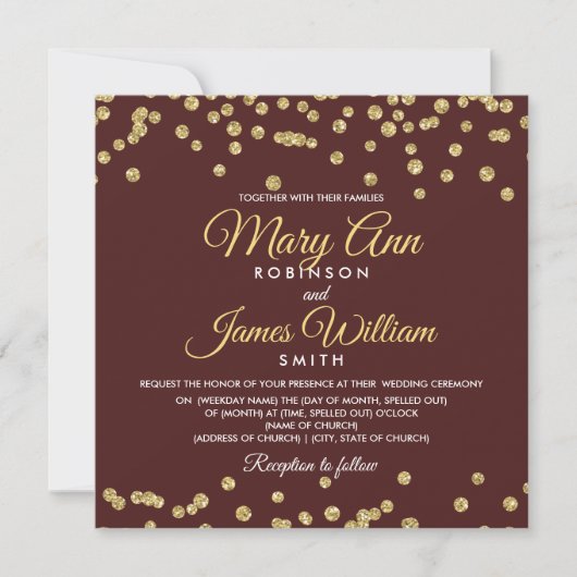 Invitation Parties scintillant Gold Faux Confetti Mariage élé (Devant)