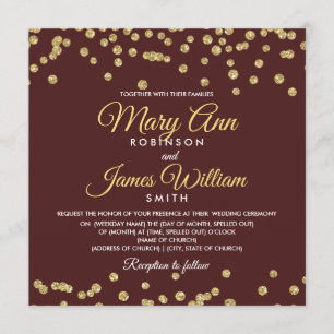 Invitation Parties scintillant Gold Faux Confetti Mariage élé