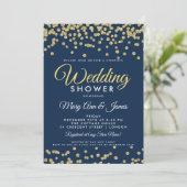 Invitation Parties scintillant Gold Faux Douche Confetti Navy (Debout devant)