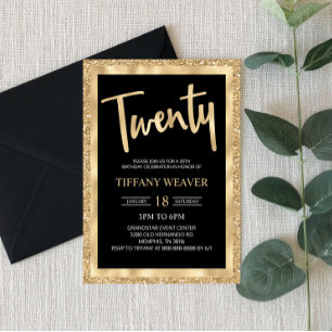 Invitation Parties scintillant Gold Foil Vingt-20e anniversai