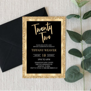 Invitation Parties scintillant Gold Foil Vingt-deux 22e anniv