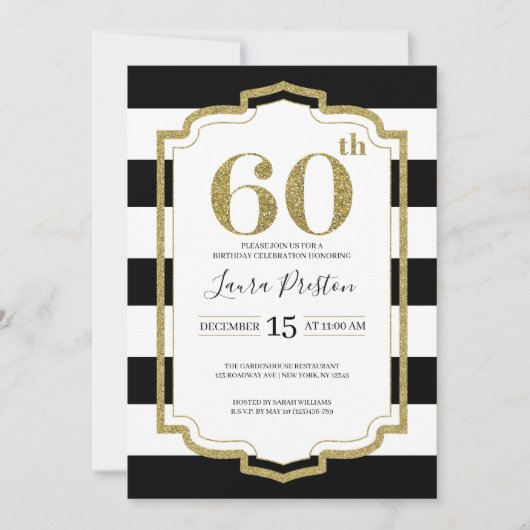 Invitation Parties scintillant Gold Frame et Black Stripes 60 (Devant)