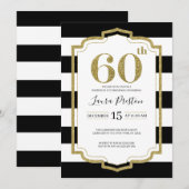 Invitation Parties scintillant Gold Frame et Black Stripes 60 (Devant / Derrière)